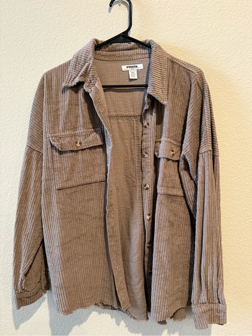 RSQ Women's Taupe Corduroy Button-Down Shirt Jacket